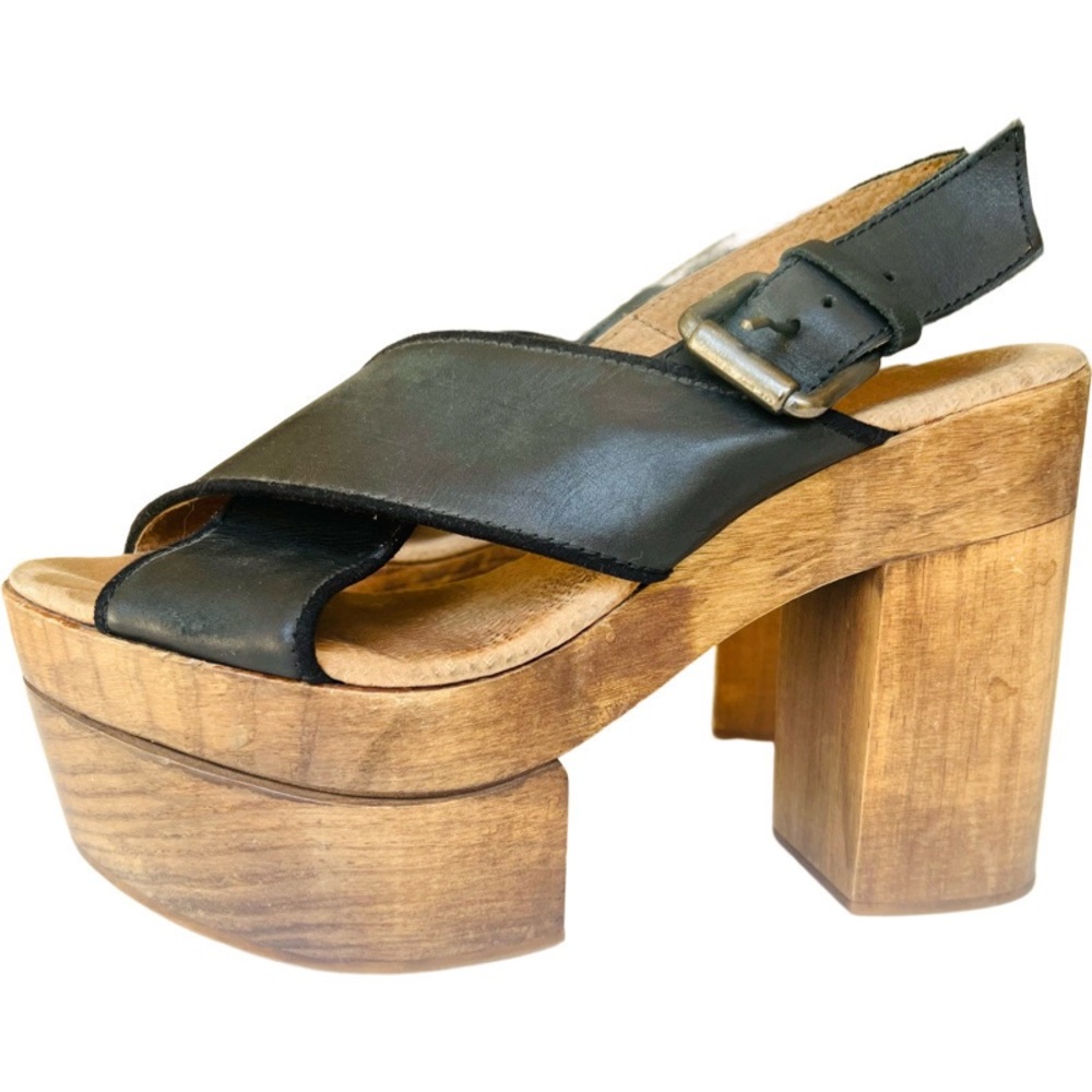 FREE PEOPLE Wooden Platform Clog Sandal in Black Size 37